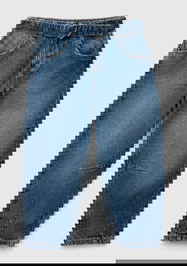  Kız Çocuk Koyu Denim Yıkama Efektli Bol Kesim Denim Pantolon
