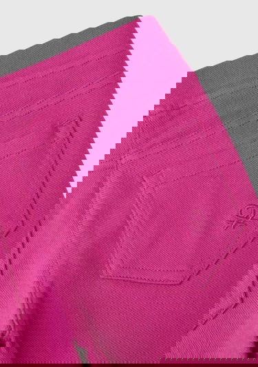  Kız Çocuk Fuşya Arka Cebi Logo İşlemeli Beli Lastikli Dar Kesim Pantolon