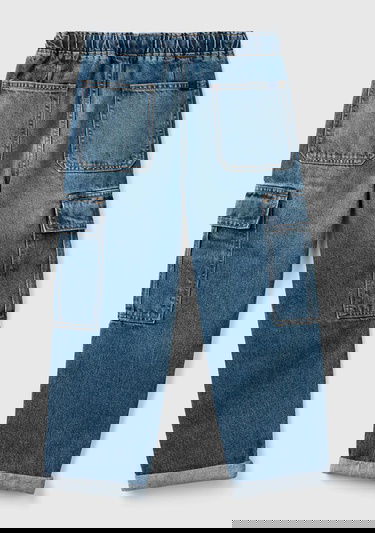  Erkek Çocuk Denim Arka Cebi Logolu Beli Lastikli Büzgü İpli Denim Pantolon