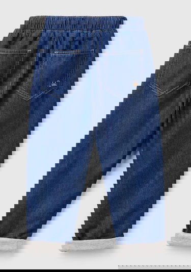  Erkek Çocuk Koyu Denim Arka Cebi Logo Detaylı Büzgü İpli Kıvrık Paça Denim Pantolon