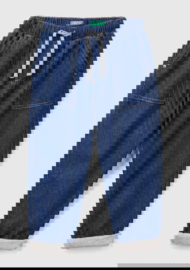  Erkek Çocuk Koyu Denim Arka Cebi Logo Detaylı Büzgü İpli Kıvrık Paça Denim Pantolon
