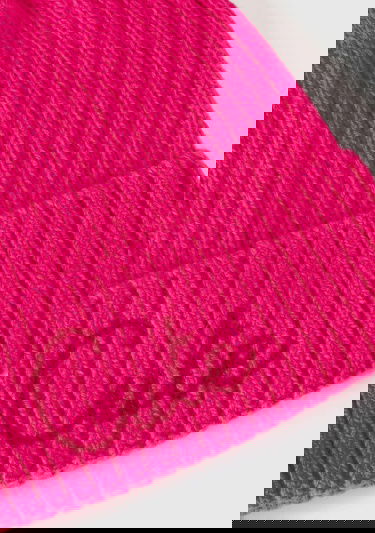  Erkek Çocuk Neon Pembe Yün Karışımlı Slogan Yazılı Bere
