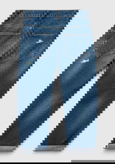  Erkek Çocuk Denim Arka Cebi Logolu Yırtıklı Dört Cepli Denim Pantolon