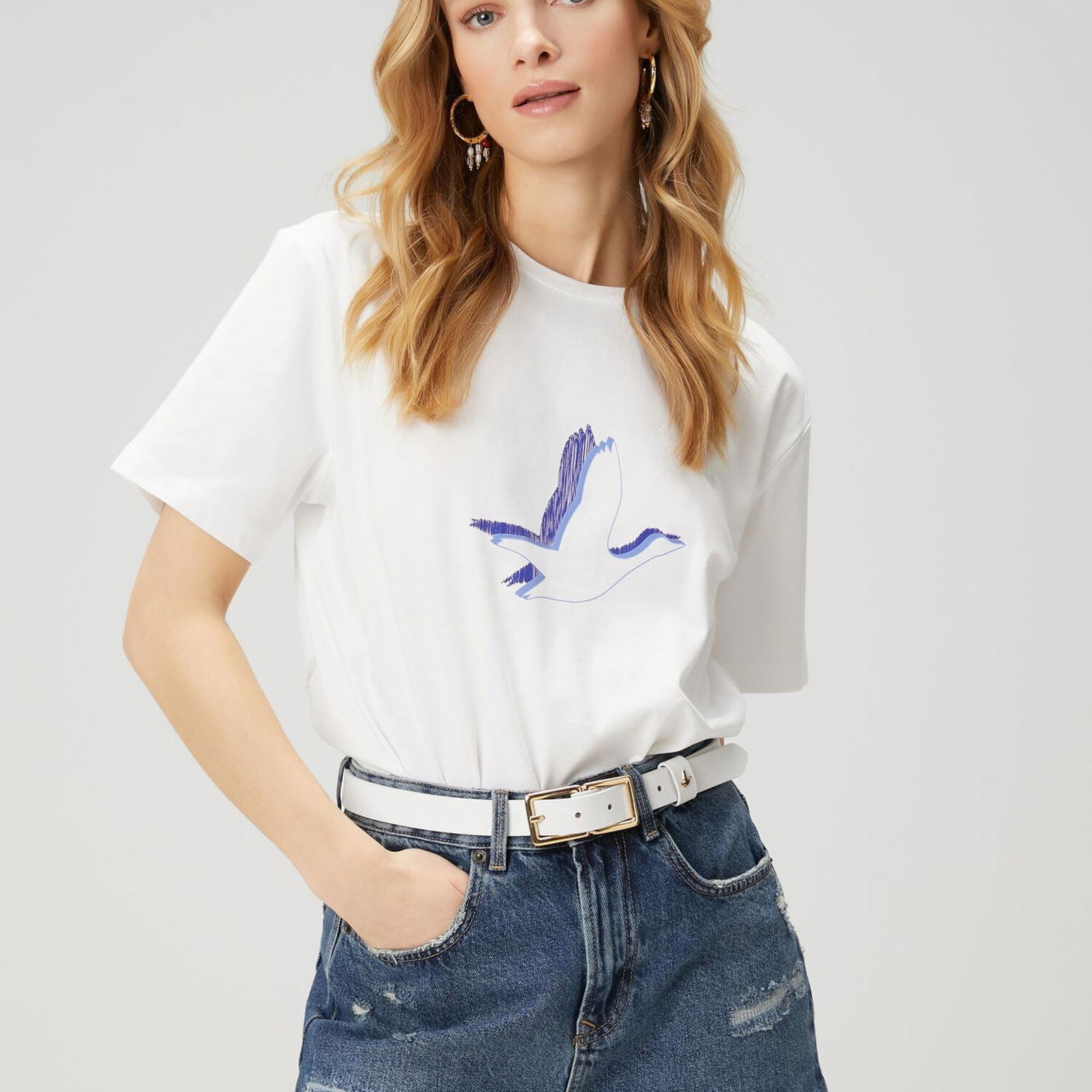 Beymen Club Kadin Kırık Beyaz Logo Baskılı T-shirt