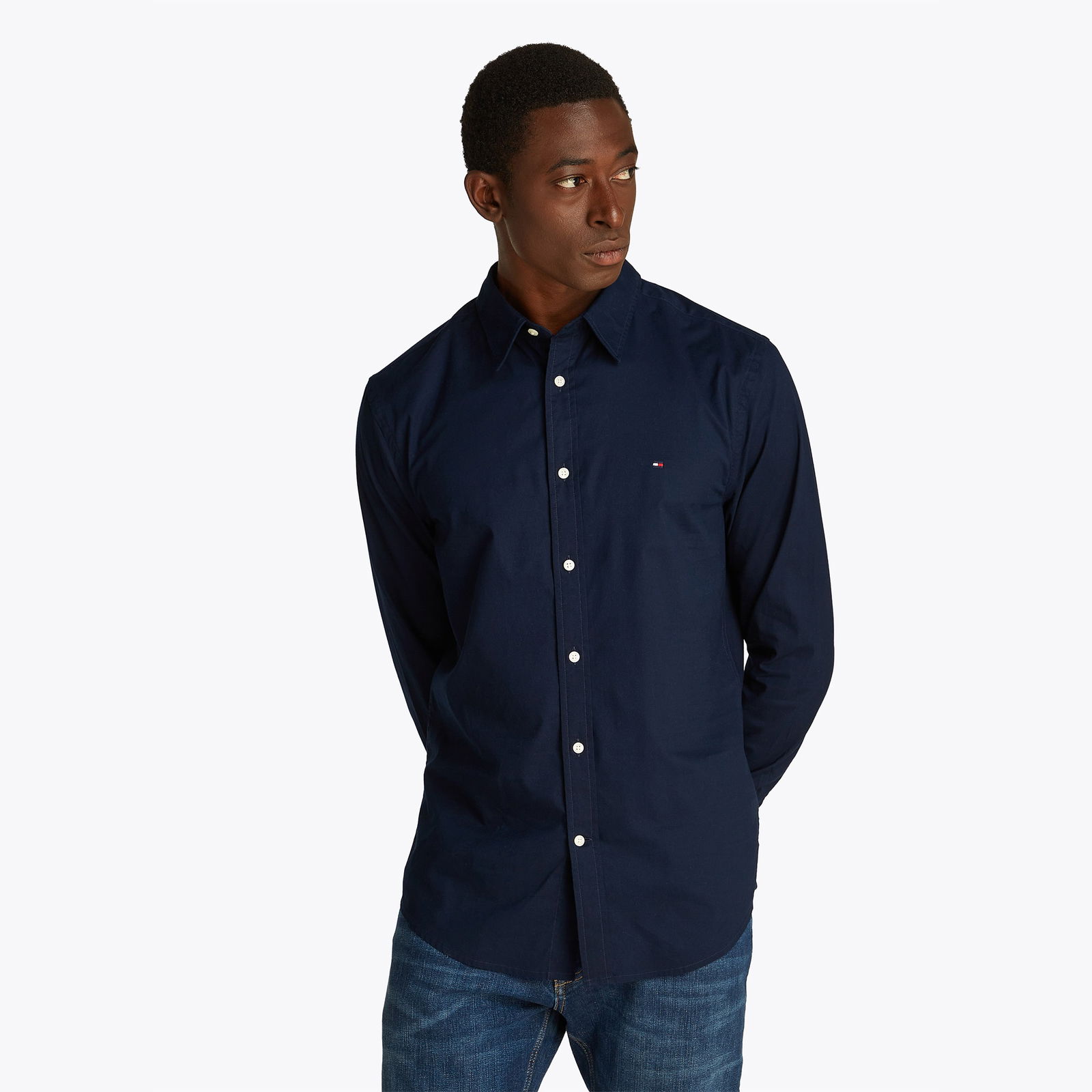 Tommy Hilfiger Flex Poplin Kent Collar Erkek Lacivert Gömlek
