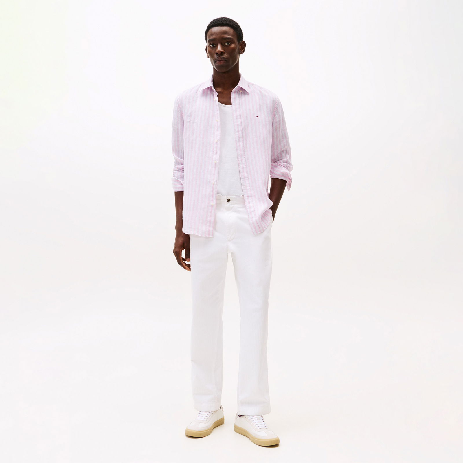 Tommy Hilfiger Linen Essential Stripe Rf Erkek Pembe Gömlek