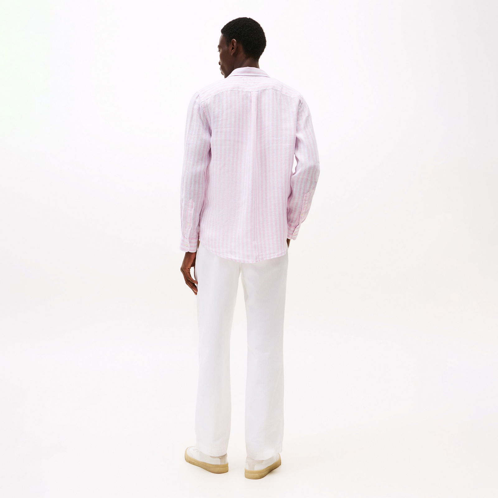 Tommy Hilfiger Linen Essential Stripe Rf Erkek Pembe Gömlek