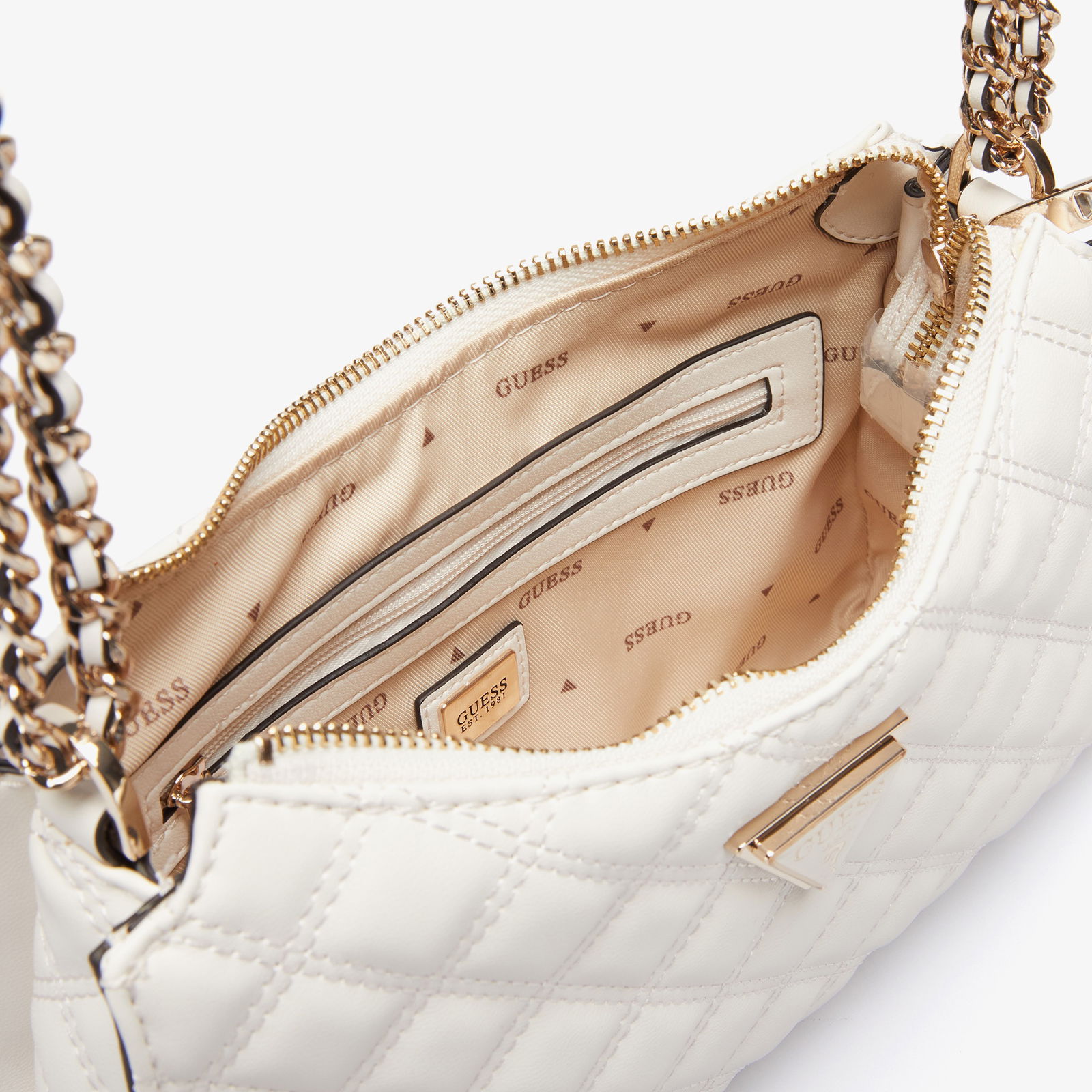 Guess Spark Micro Mini Giully Zip Kadın Beyaz El Çantası