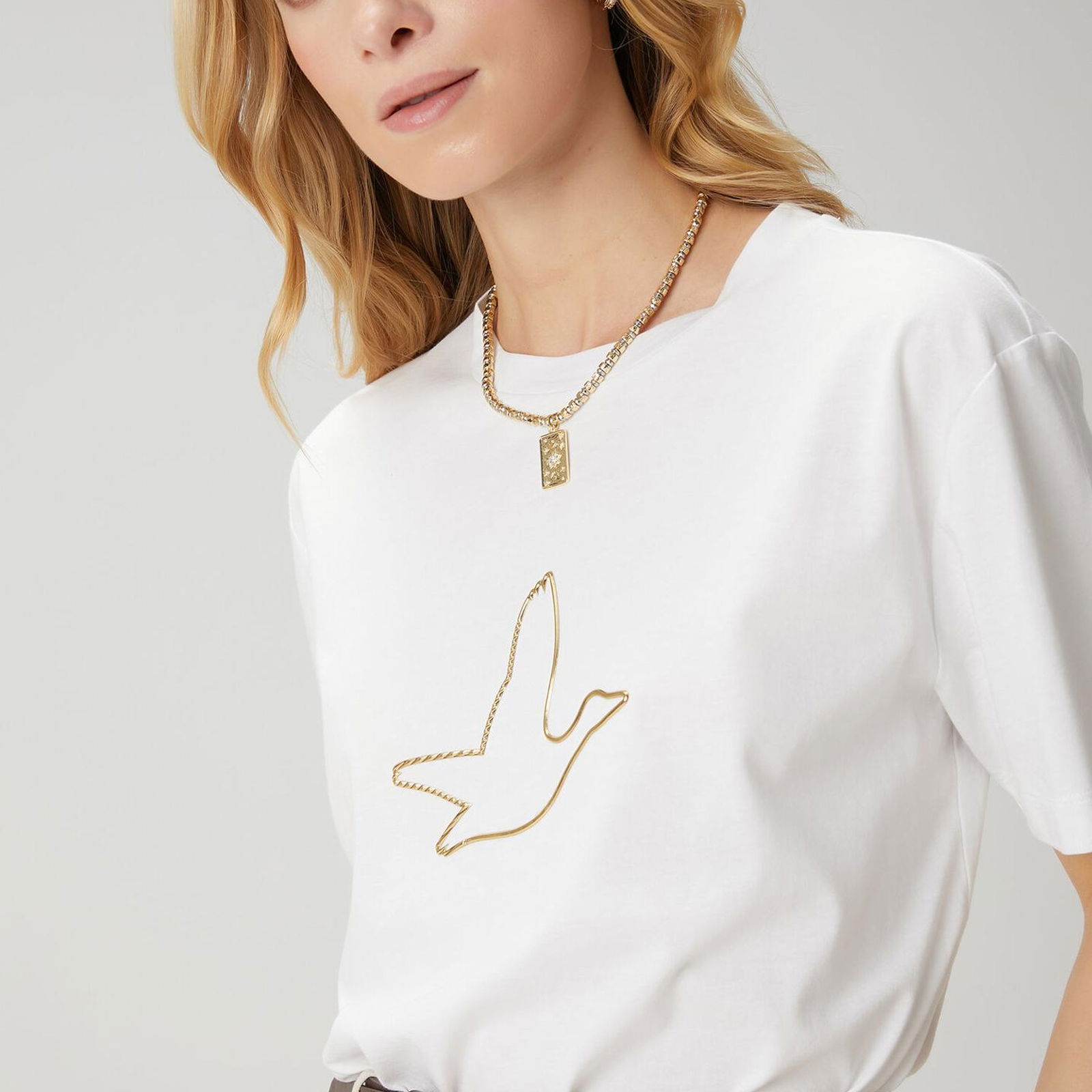 Beymen Club Kadin Beyaz Gold Logolu T-shirt
