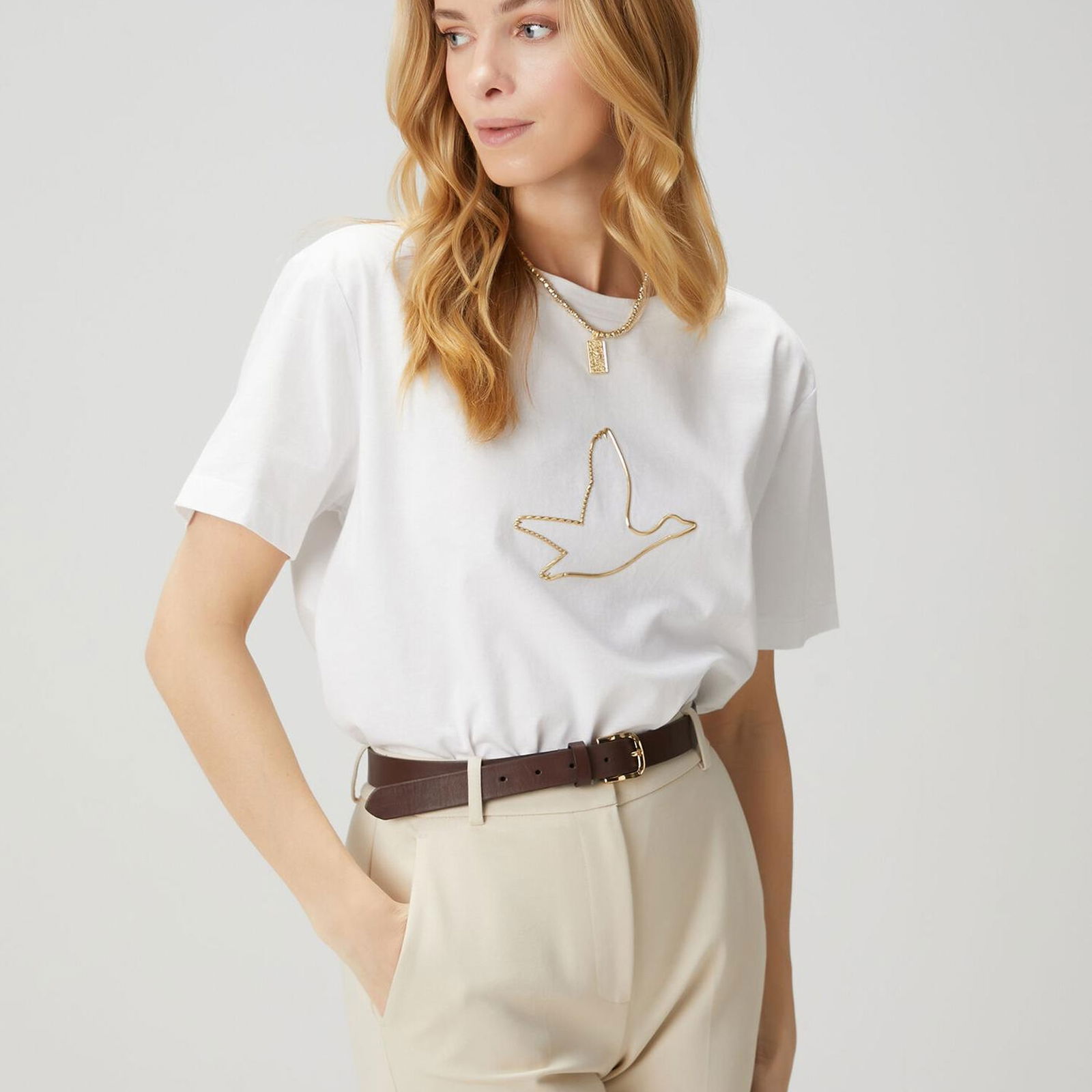 Beymen Club Kadin Beyaz Gold Logolu T-shirt