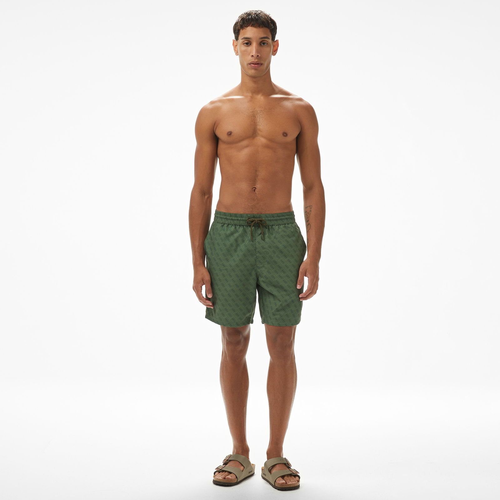 Guess Swimtrunk Medium Emb Peach Twill 115 Erkek Yeşil Deniz Şortu