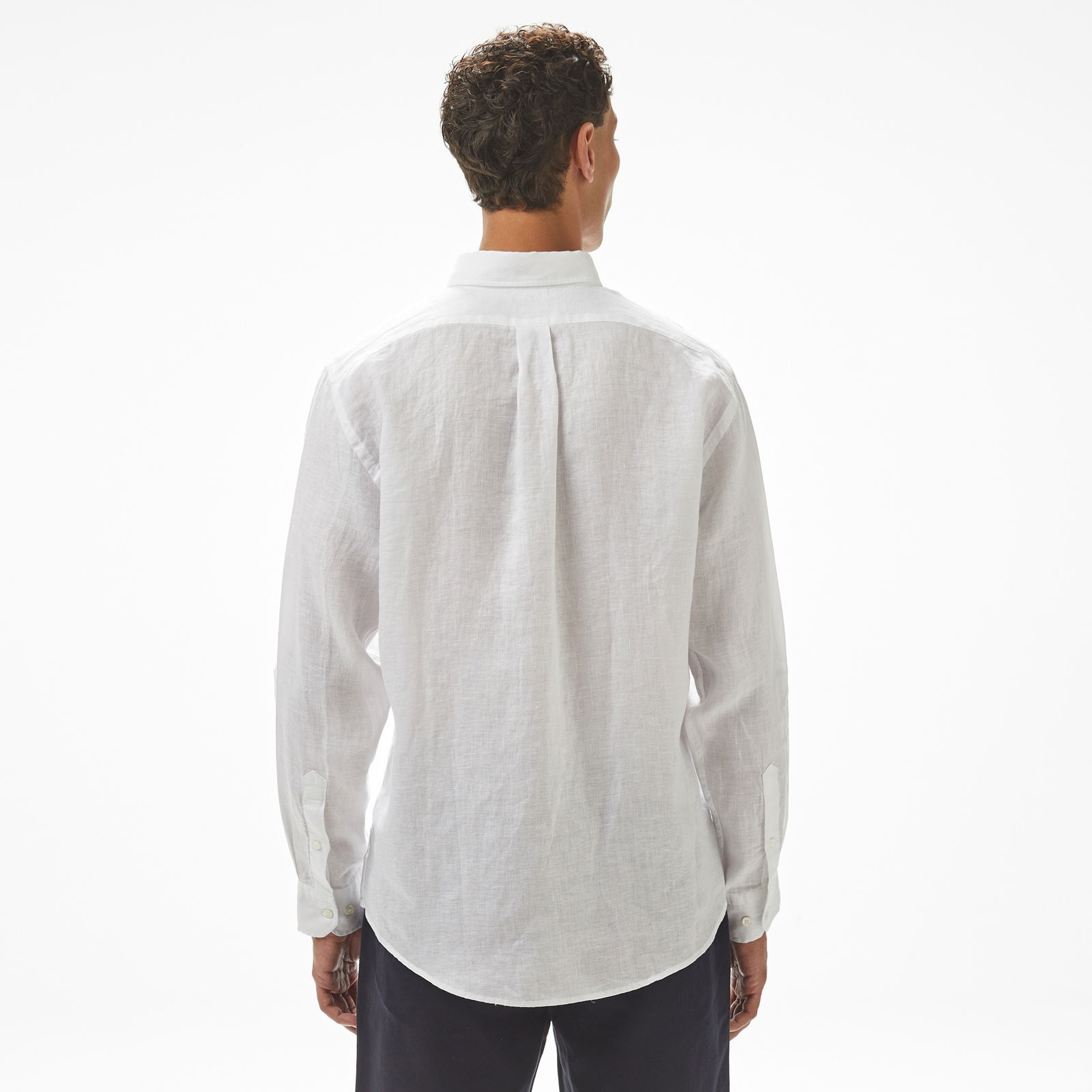 Brooks Brothers Düğmeli Yaka Regular Fit %100 Keten Erkek Beyaz Gömlek