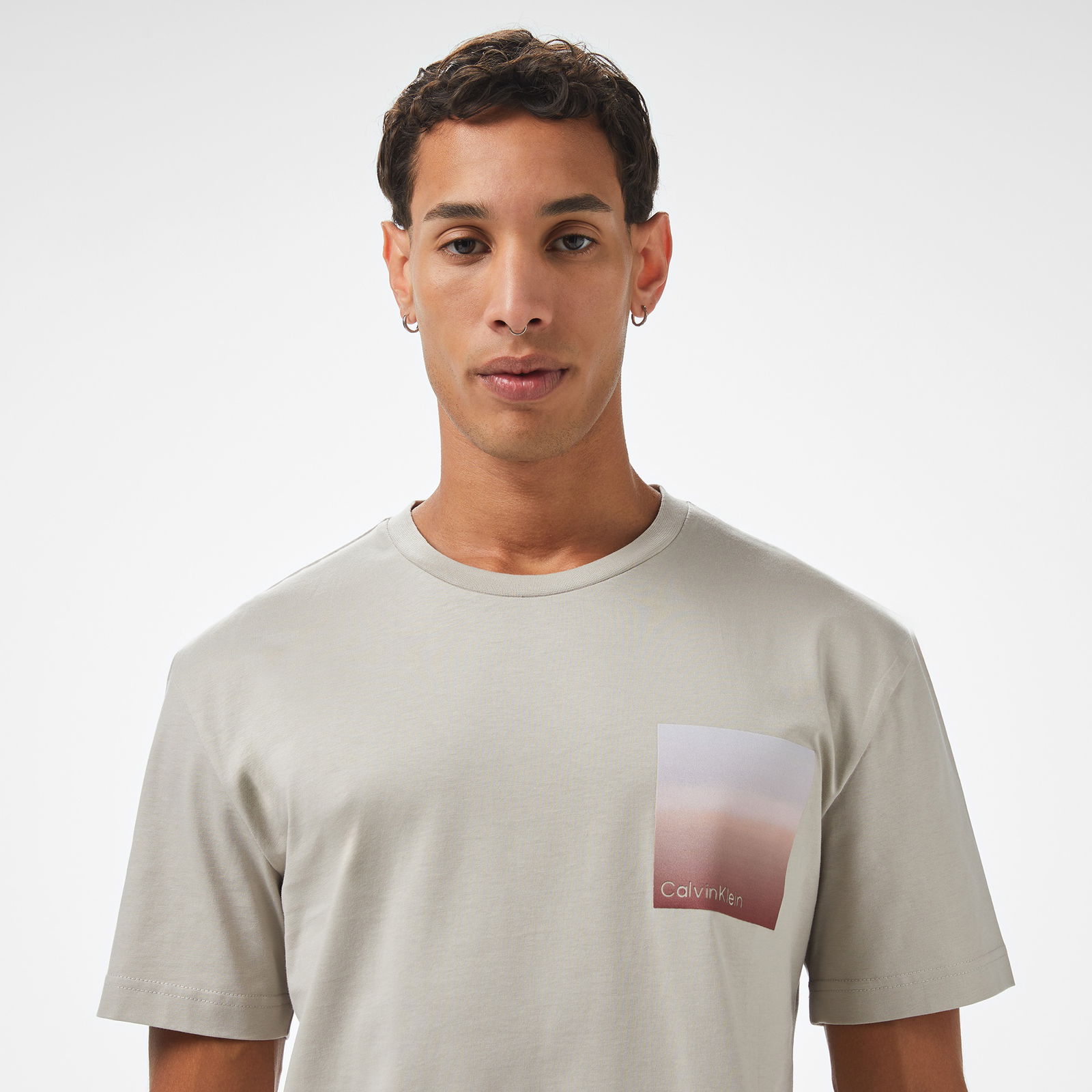 Calvin Klein Ombre Bonded Box Logo Erkek Gri T-Shirt