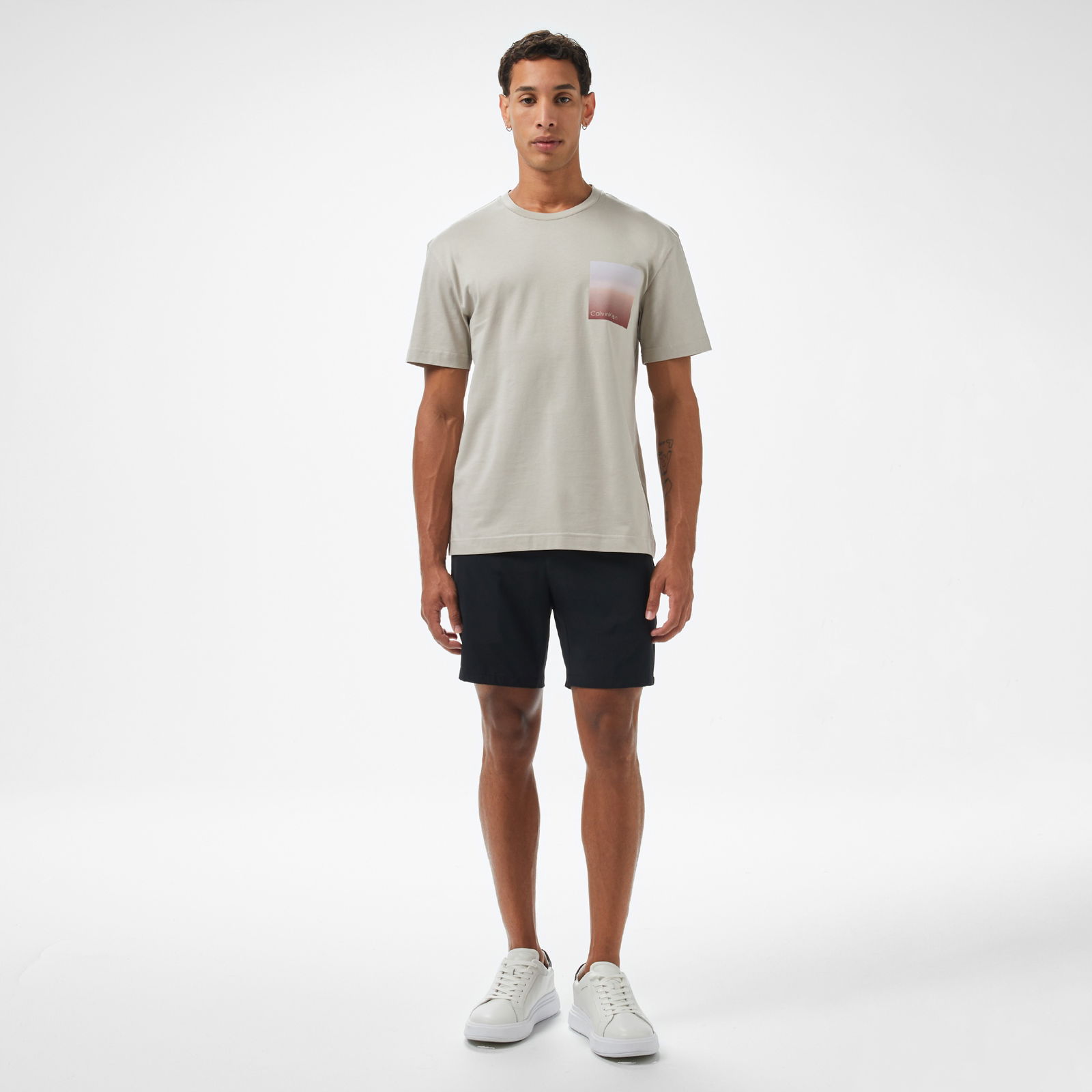 Calvin Klein Ombre Bonded Box Logo Erkek Gri T-Shirt