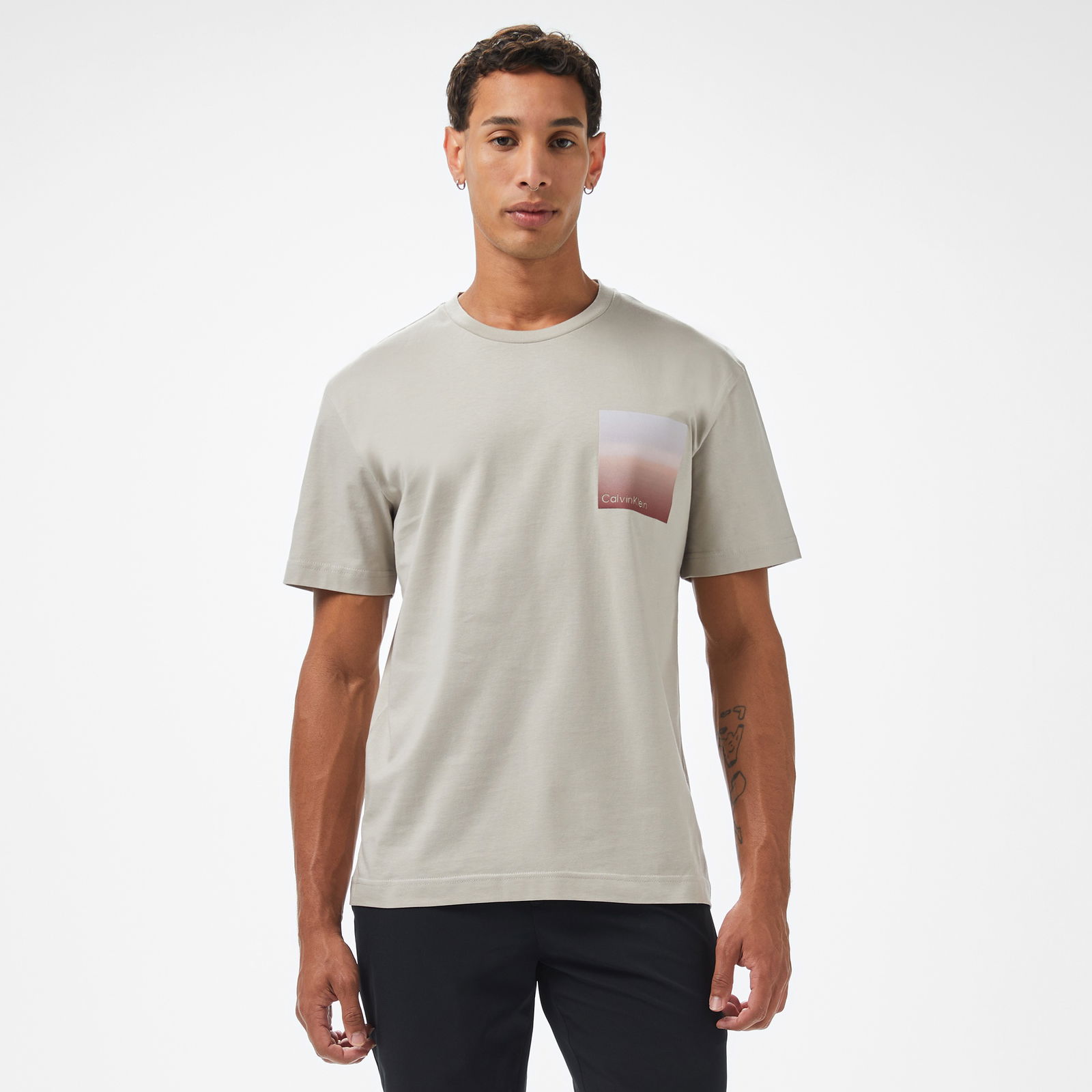 Calvin Klein Ombre Bonded Box Logo Erkek Gri T-Shirt