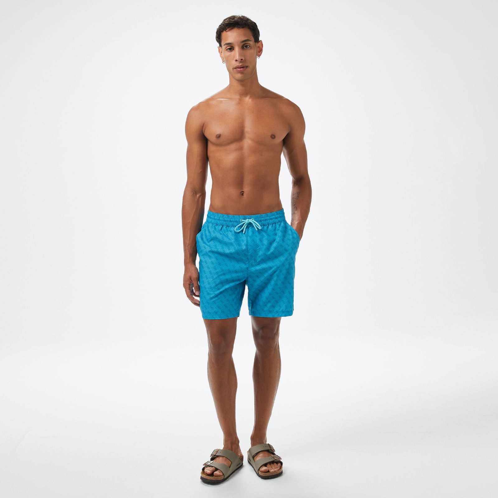 Guess Swimtrunk Medium Emb Peach Twill 115 Erkek Mavi Deniz Şortu