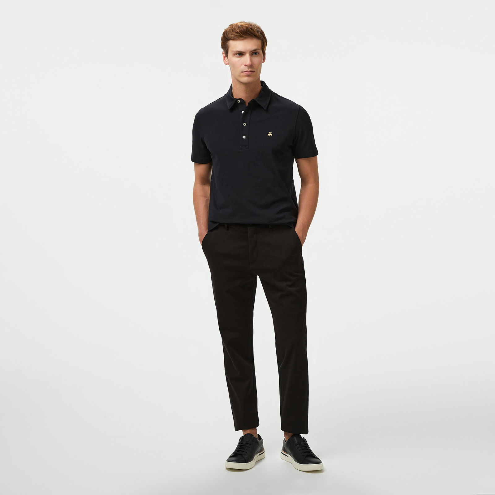 Brooks Brothers Polo Yaka 4 Düğmeli Erkek Siyah T-Shirt