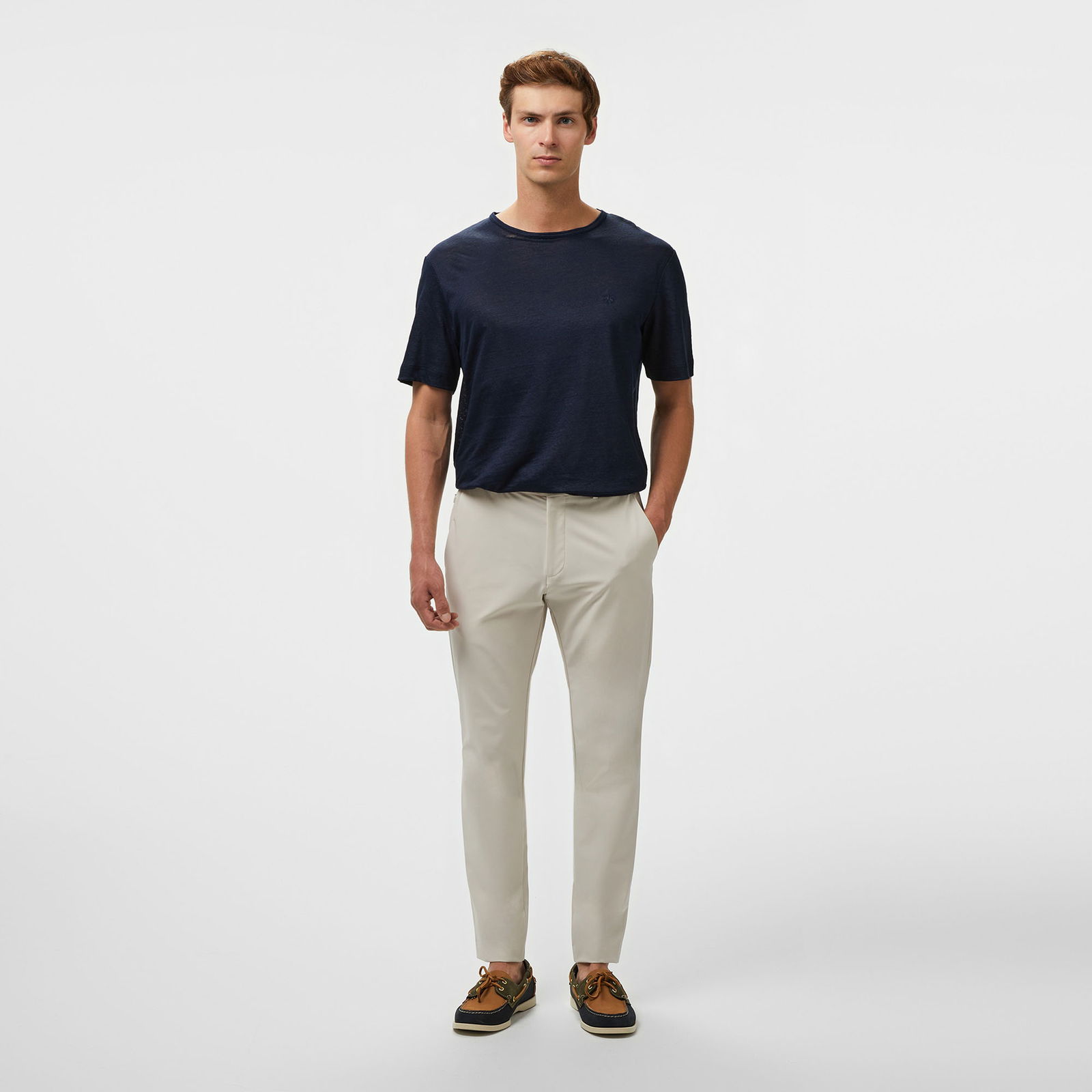 Brooks Brothers %100 Keten Bisiklet Yaka Erkek Lacivert T-Shirt
