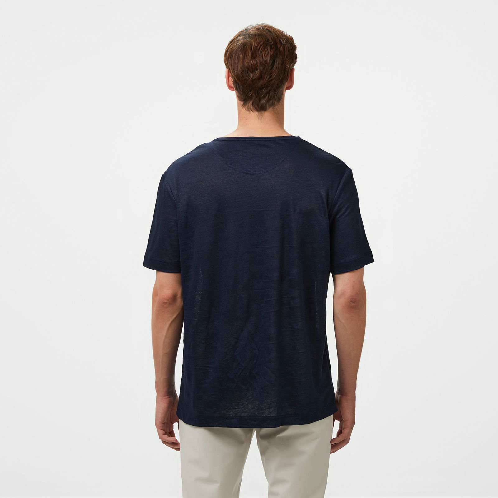 Brooks Brothers %100 Keten Bisiklet Yaka Erkek Lacivert T-Shirt