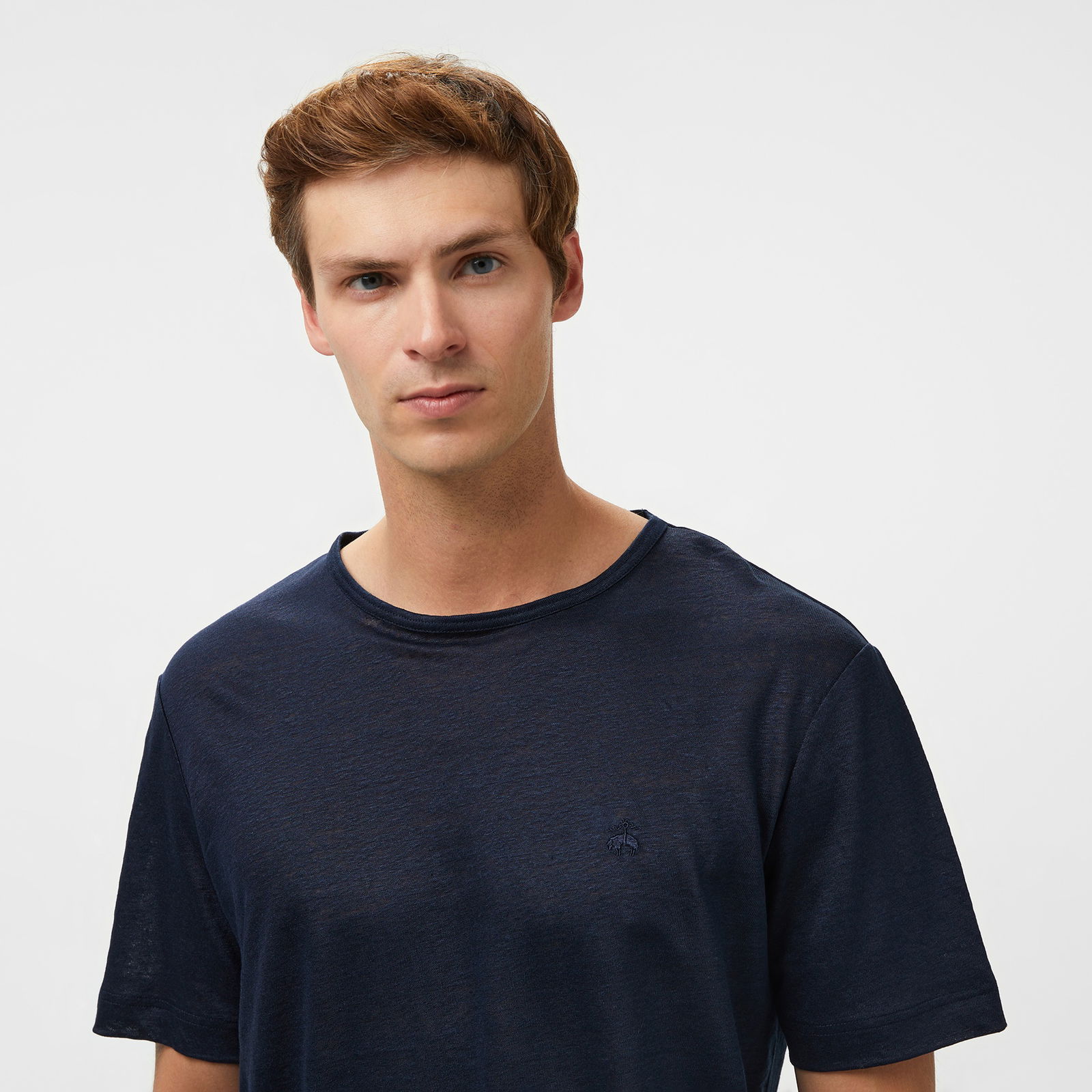 Brooks Brothers %100 Keten Bisiklet Yaka Erkek Lacivert T-Shirt