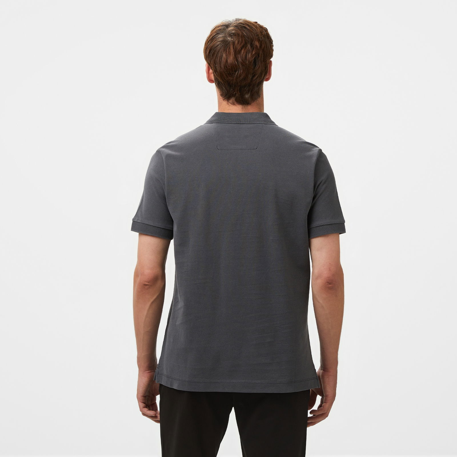Brooks Brothers Polo Yaka Parça Boya 2 Düğmeli Erkek Gri T-Shirt