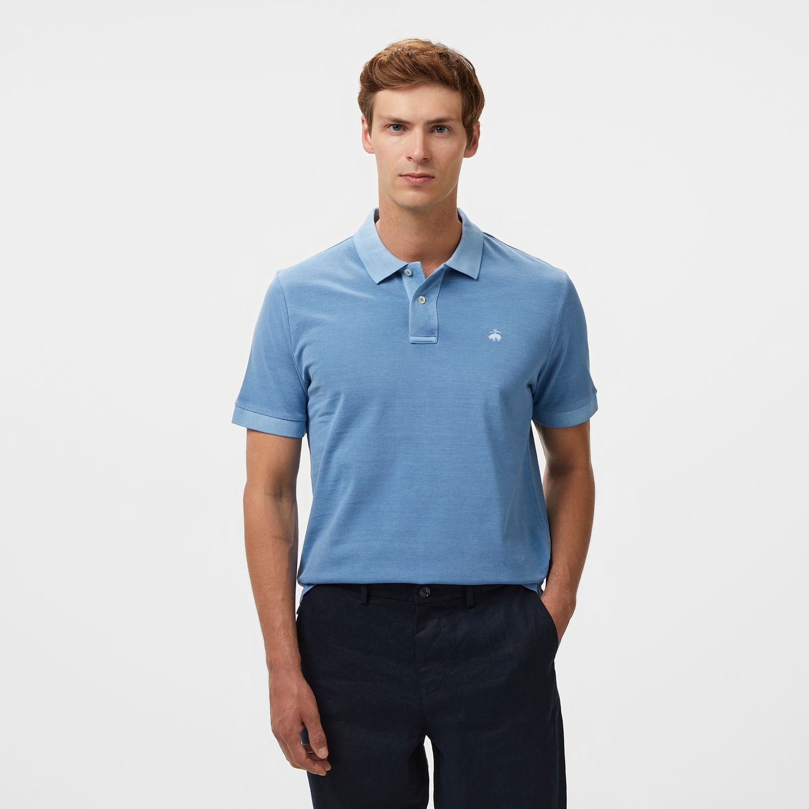Brooks Brothers Polo Yaka Parça Boya 2 Düğmeli Erkek Mavi T-Shirt