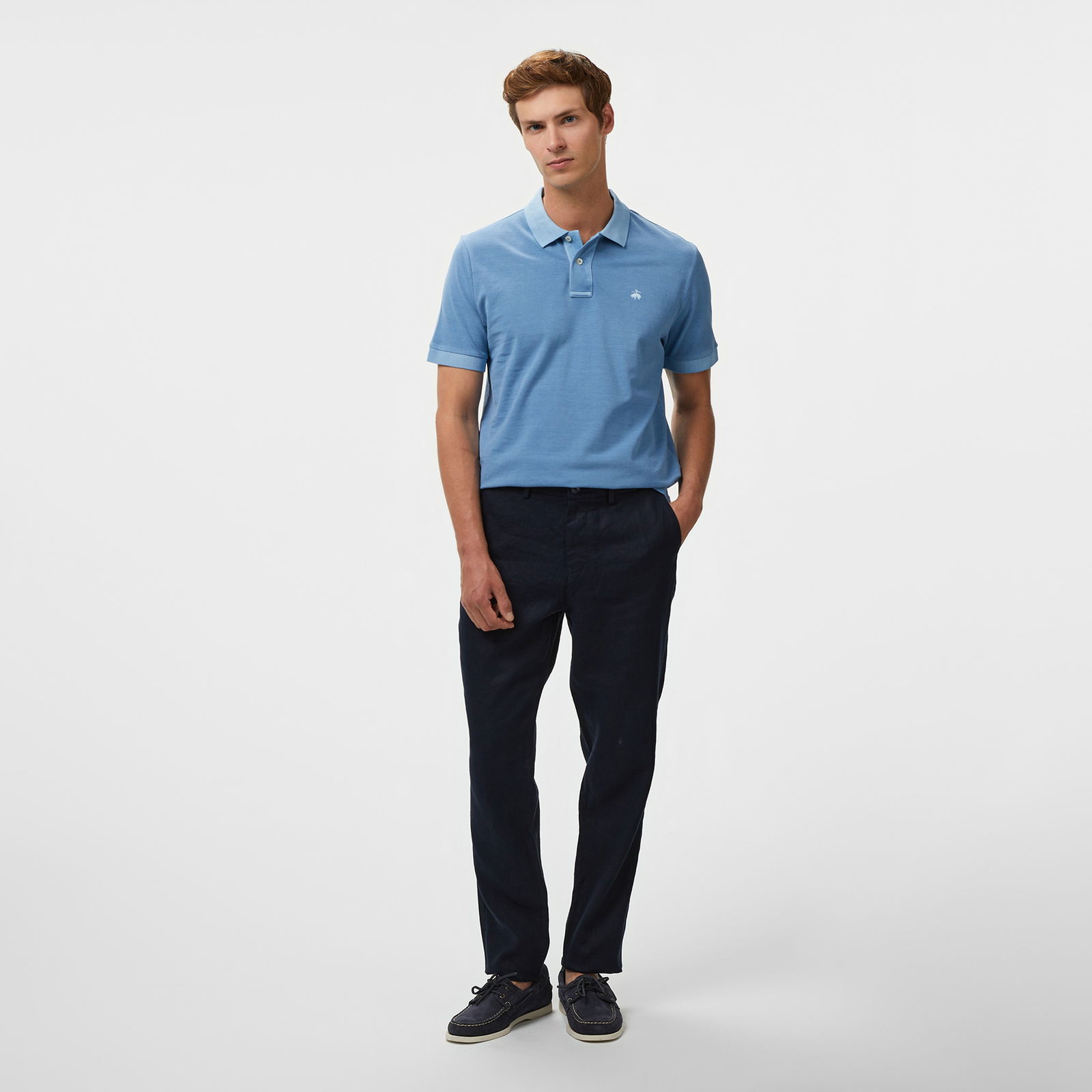 Brooks Brothers Polo Yaka Parça Boya 2 Düğmeli Erkek Mavi T-Shirt