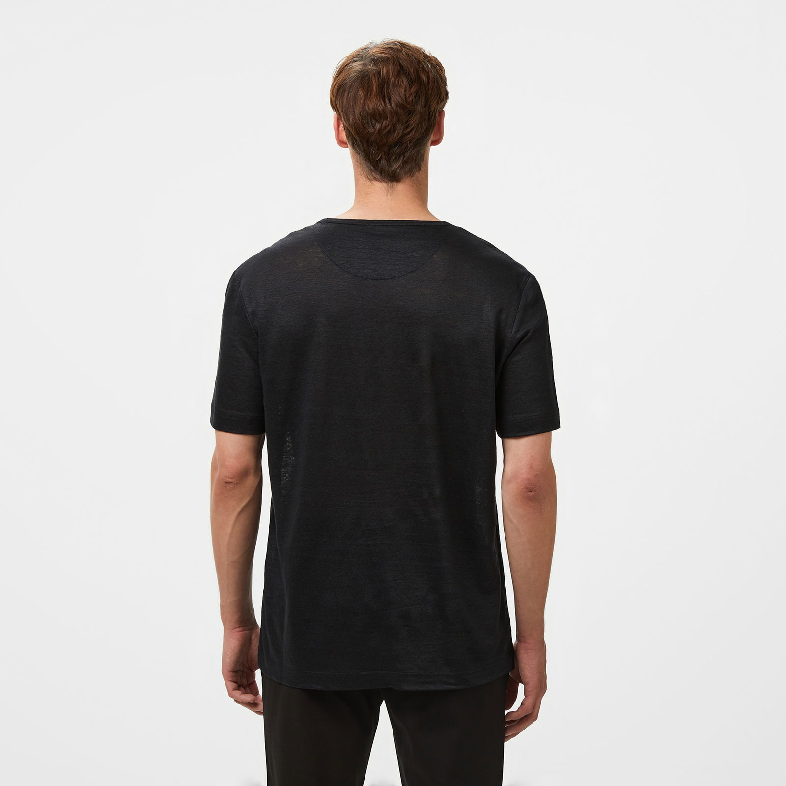 Brooks Brothers %100 Keten Bisiklet Yaka Erkek Siyah T-Shirt