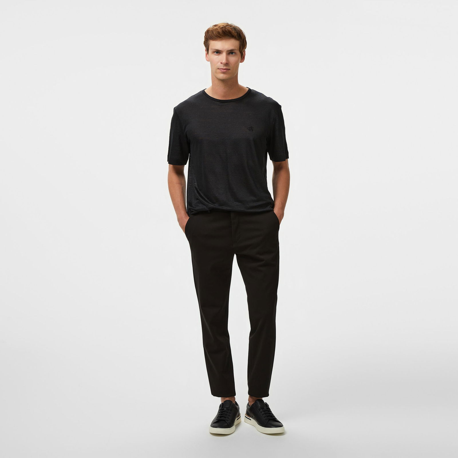 Brooks Brothers %100 Keten Bisiklet Yaka Erkek Siyah T-Shirt