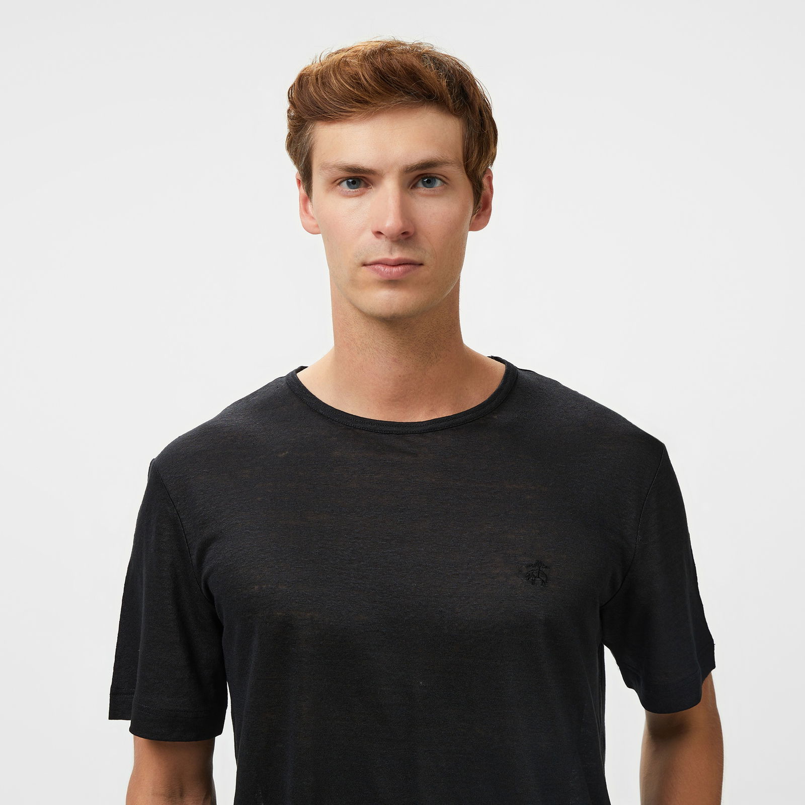 Brooks Brothers %100 Keten Bisiklet Yaka Erkek Siyah T-Shirt