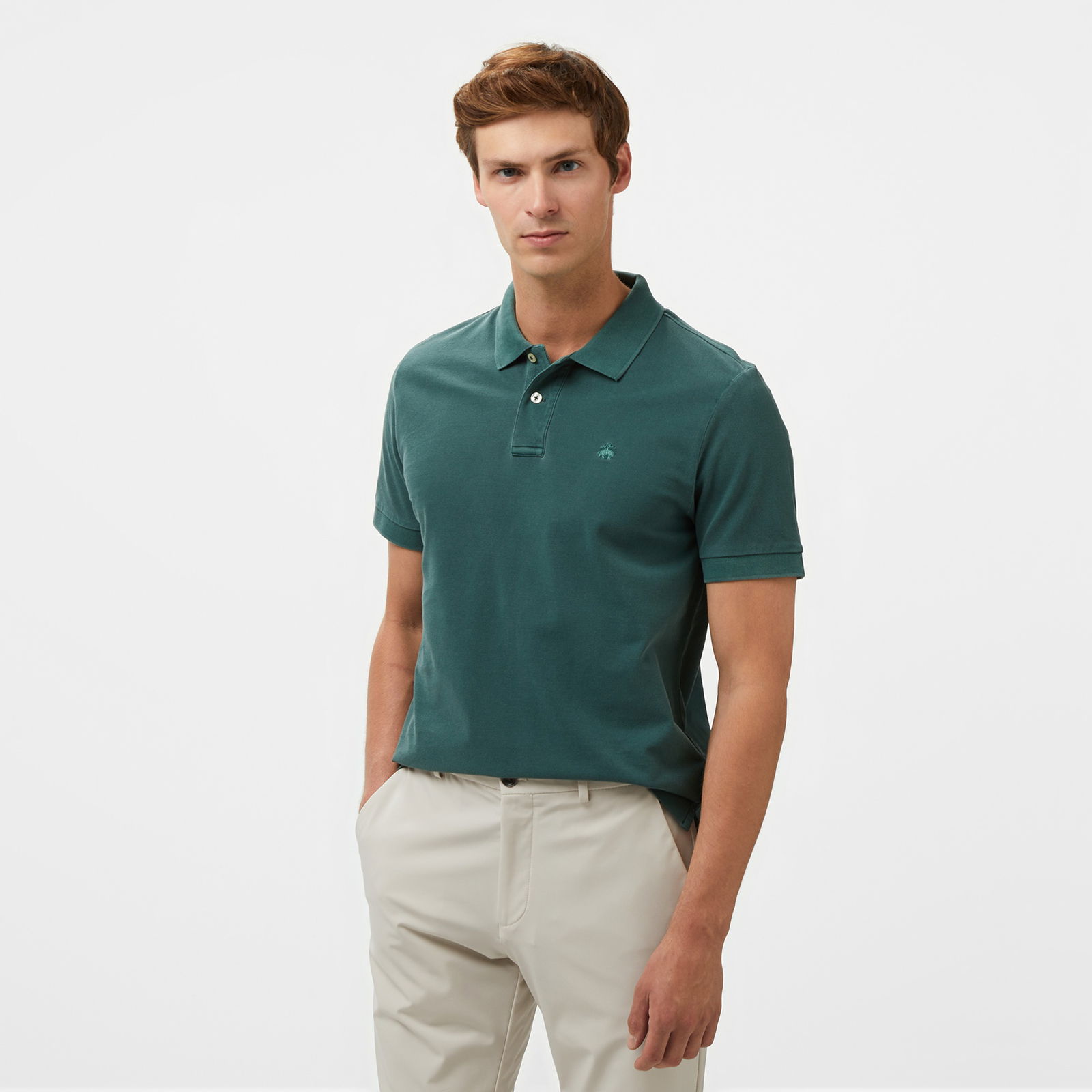 Brooks Brothers Polo Yaka Parça Boya 2 Düğmeli Erkek Yeşil T-Shirt