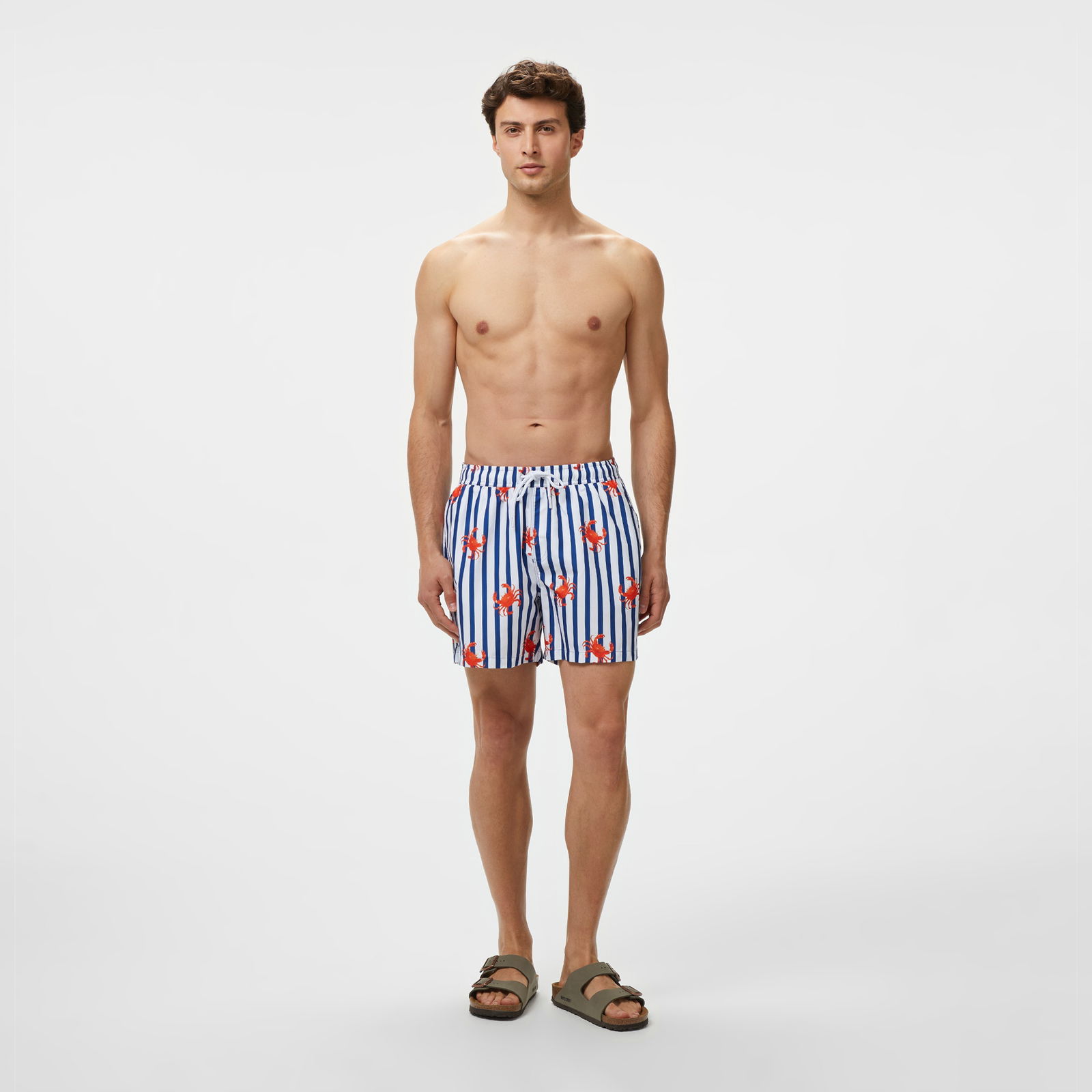 Brooks Brothers Lastikli Çizgili Yengeçli Deniz Erkek Mavi Mayo Şort