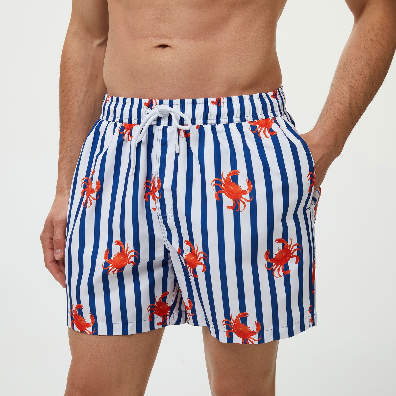 Brooks Brothers Lastikli Çizgili Yengeçli Deniz Erkek Mavi Mayo Şort