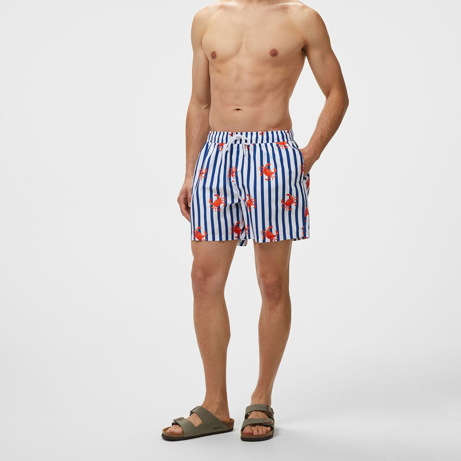 Brooks Brothers Lastikli Çizgili Yengeçli Deniz Erkek Mavi Mayo Şort