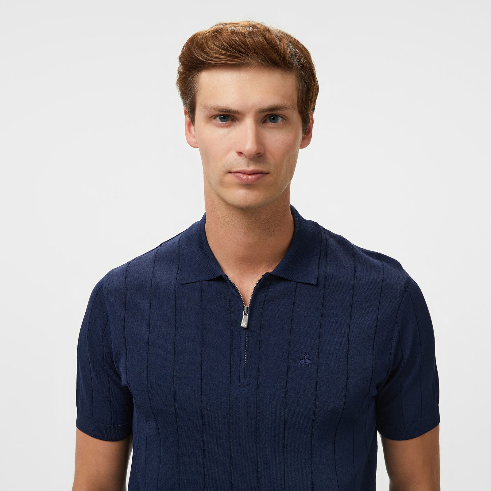 Brooks Brothers Polo Yaka Nervürlü Rayon Kısa Kol Erkek Lacivert Kazak