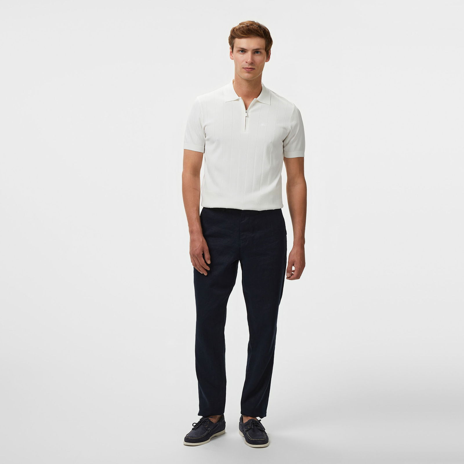 Brooks Brothers Polo Yaka Nervürlü Rayon Kısa Kol Erkek Beyaz Kazak