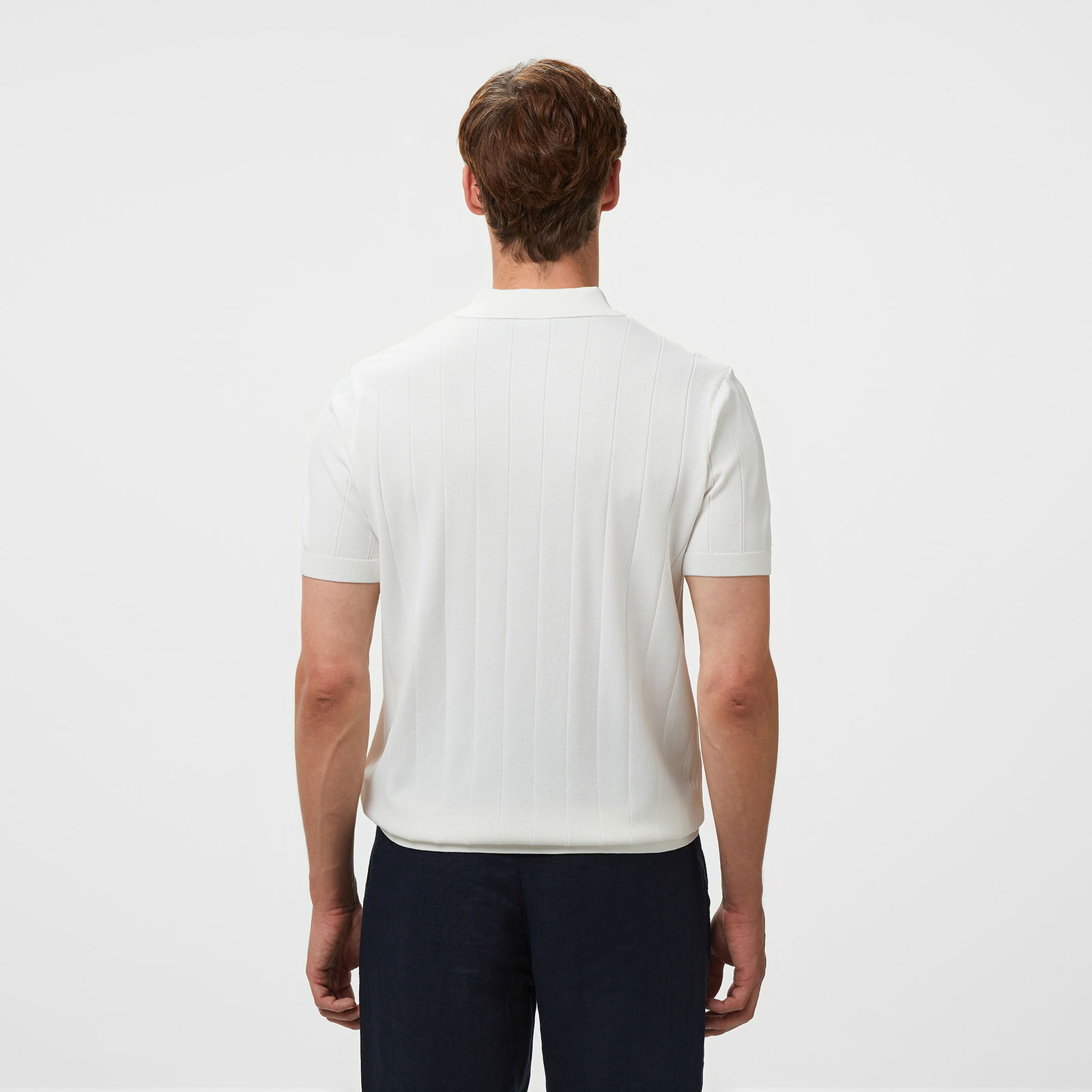 Brooks Brothers Polo Yaka Nervürlü Rayon Kısa Kol Erkek Beyaz Kazak