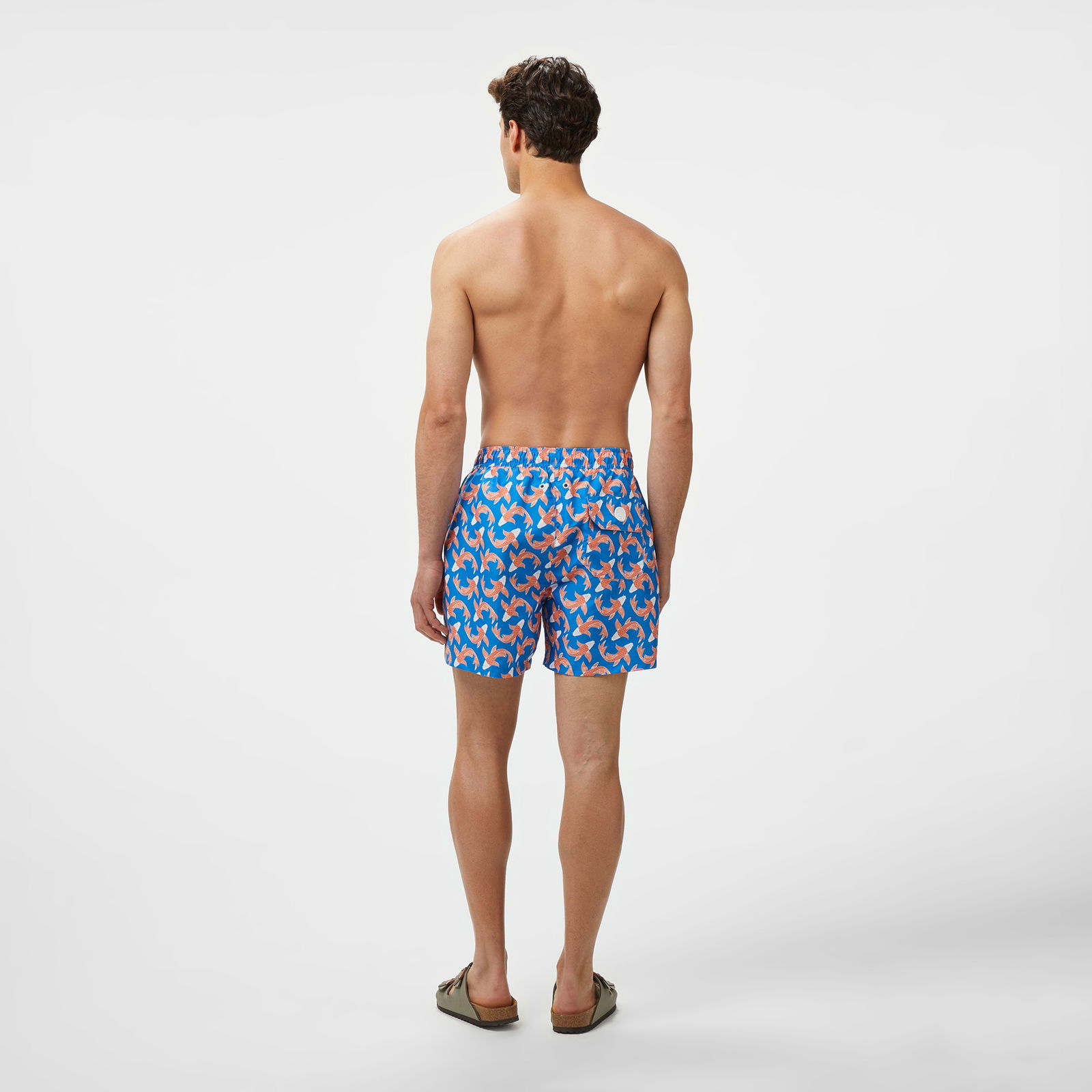 Brooks Brothers Lastikli Japon Balığı Desenli Deniz Erkek Mavi Mayo Şort