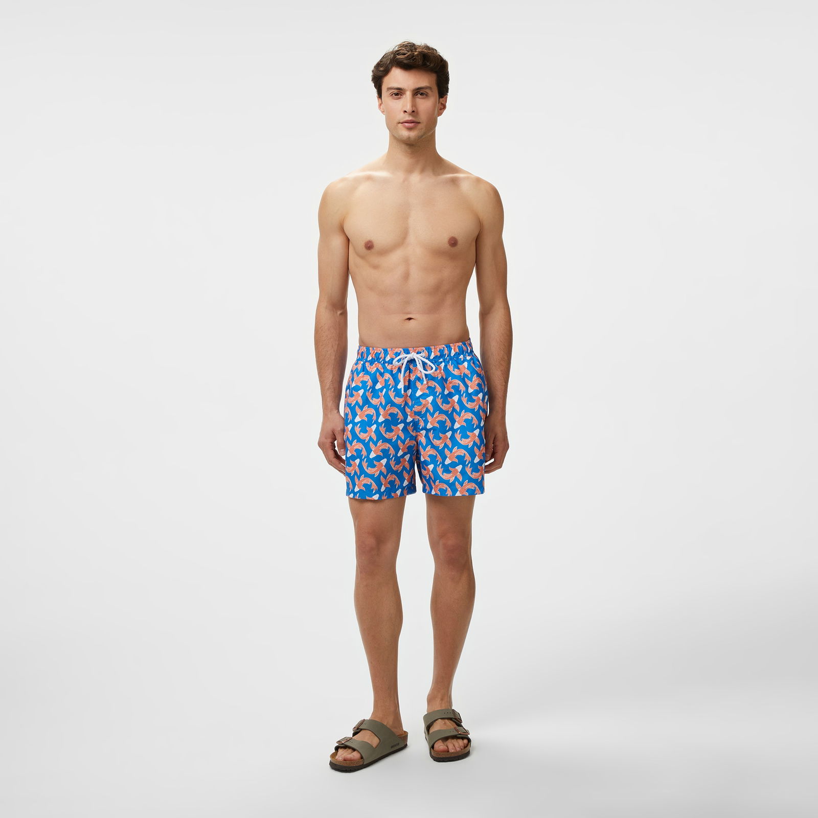 Brooks Brothers Lastikli Japon Balığı Desenli Deniz Erkek Mavi Mayo Şort