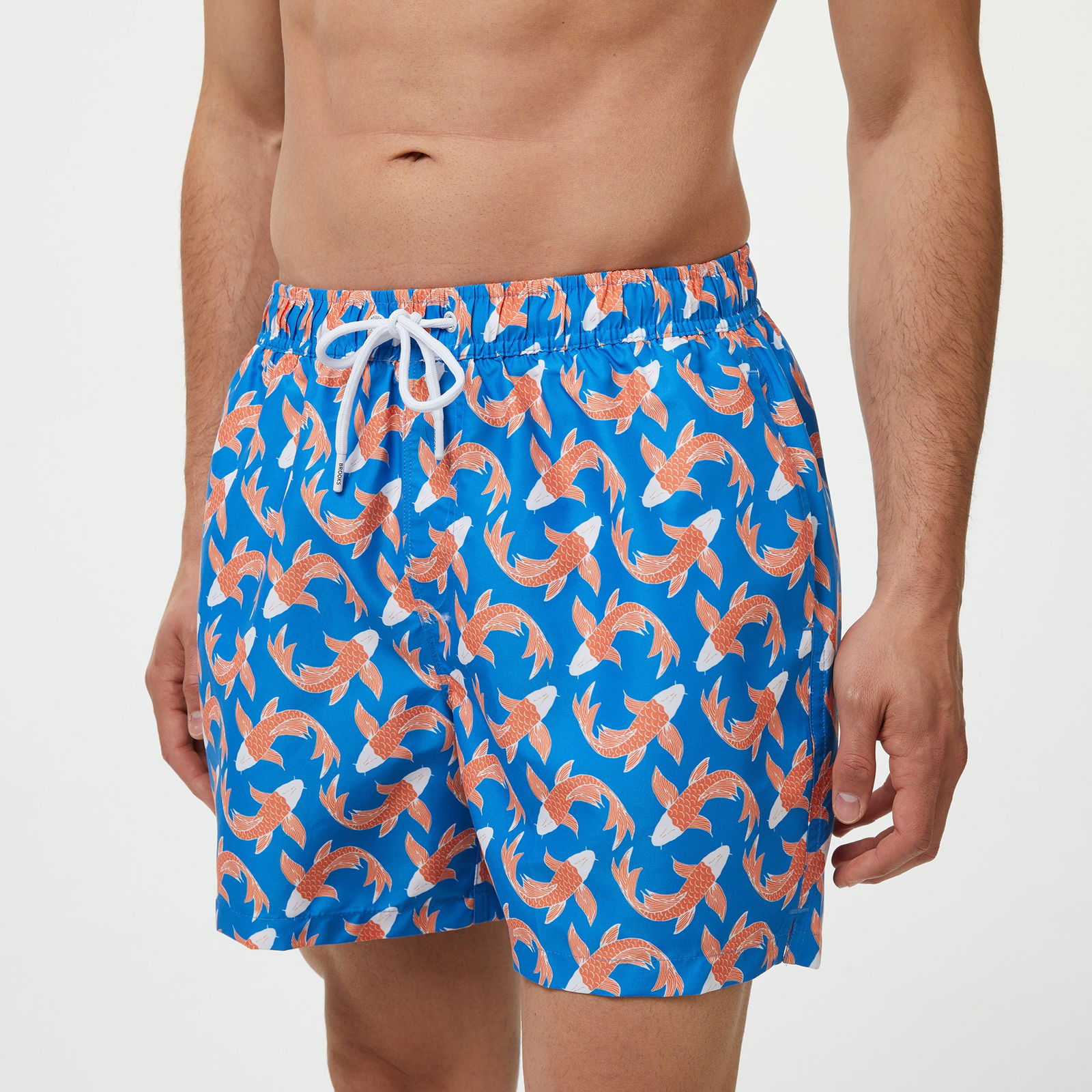 Brooks Brothers Lastikli Japon Balığı Desenli Deniz Erkek Mavi Mayo Şort