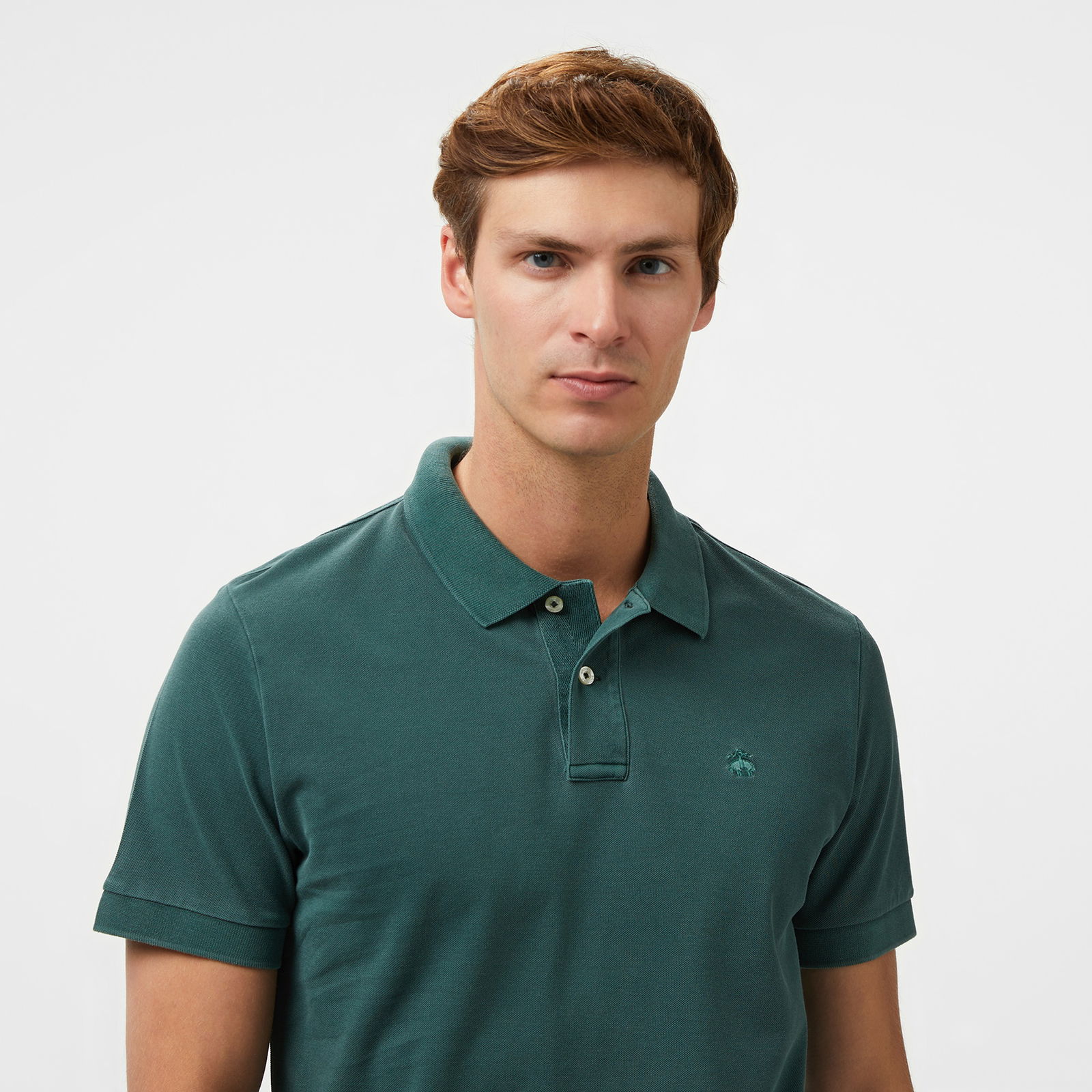Brooks Brothers Polo Yaka Parça Boya 2 Düğmeli Erkek Yeşil T-Shirt