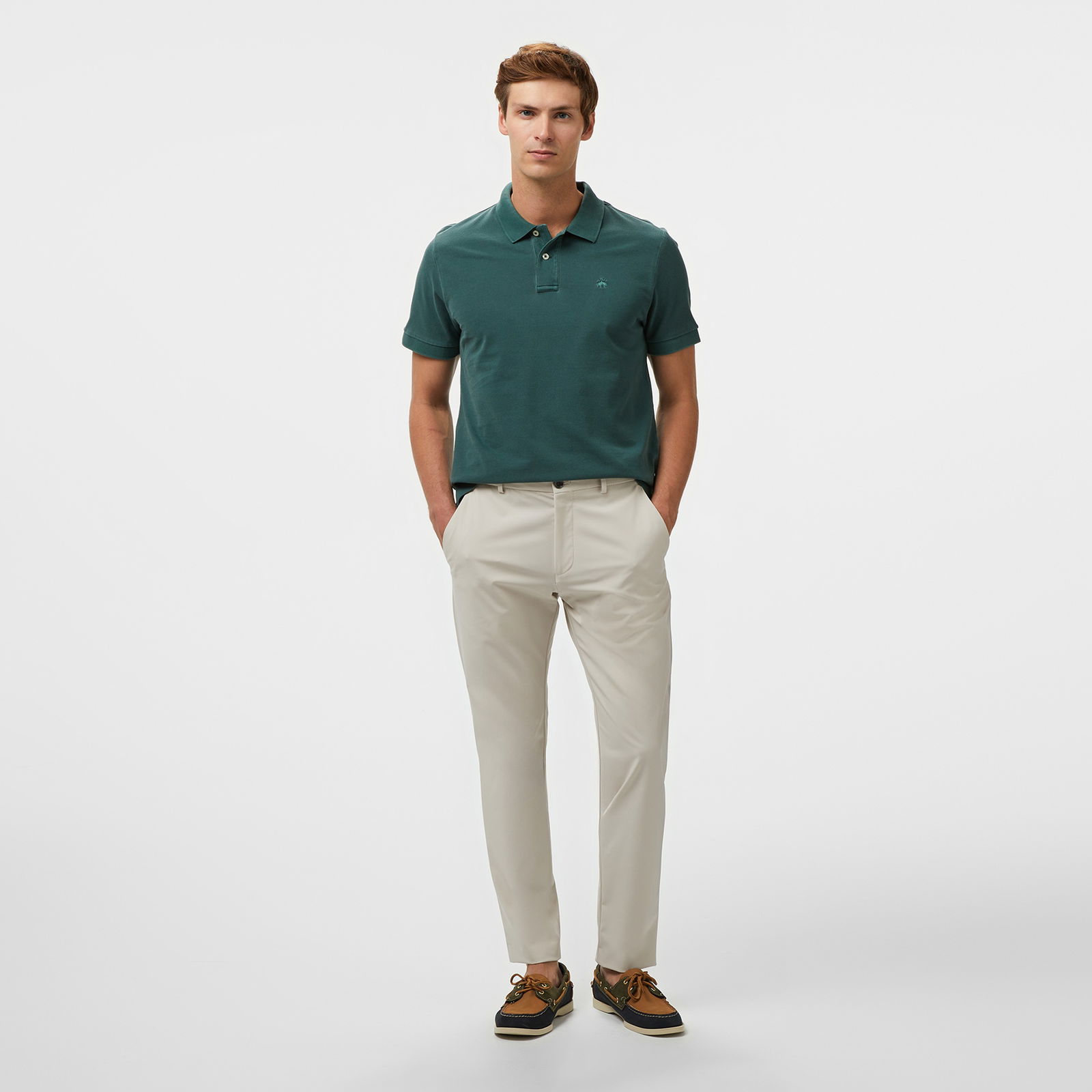 Brooks Brothers Polo Yaka Parça Boya 2 Düğmeli Erkek Yeşil T-Shirt