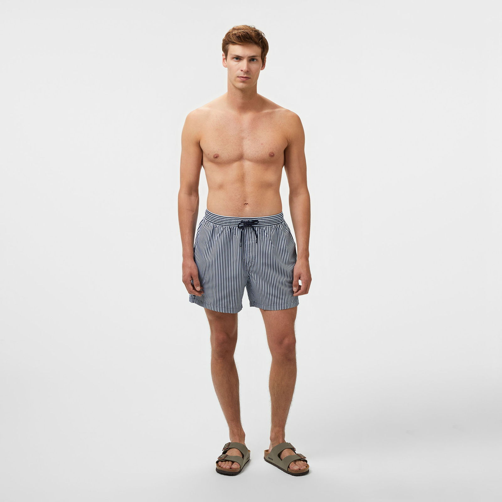 Brooks Brothers Lastikli İnce Çizgili Deniz Erkek Lacivert Mayo Şort