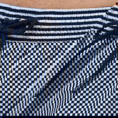  Brooks Brothers Lastikli İnce Çizgili Deniz Erkek Lacivert Mayo Şort