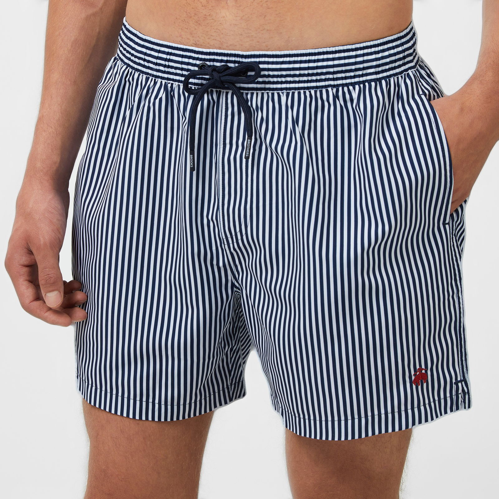 Brooks Brothers Lastikli İnce Çizgili Deniz Erkek Lacivert Mayo Şort