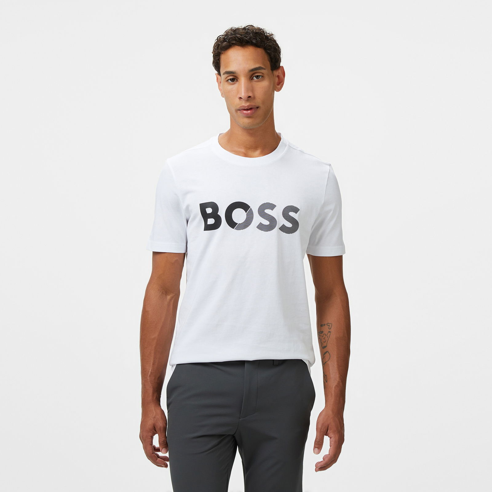 Boss Tee Tape Logo Erkek Beyaz T-Shirt