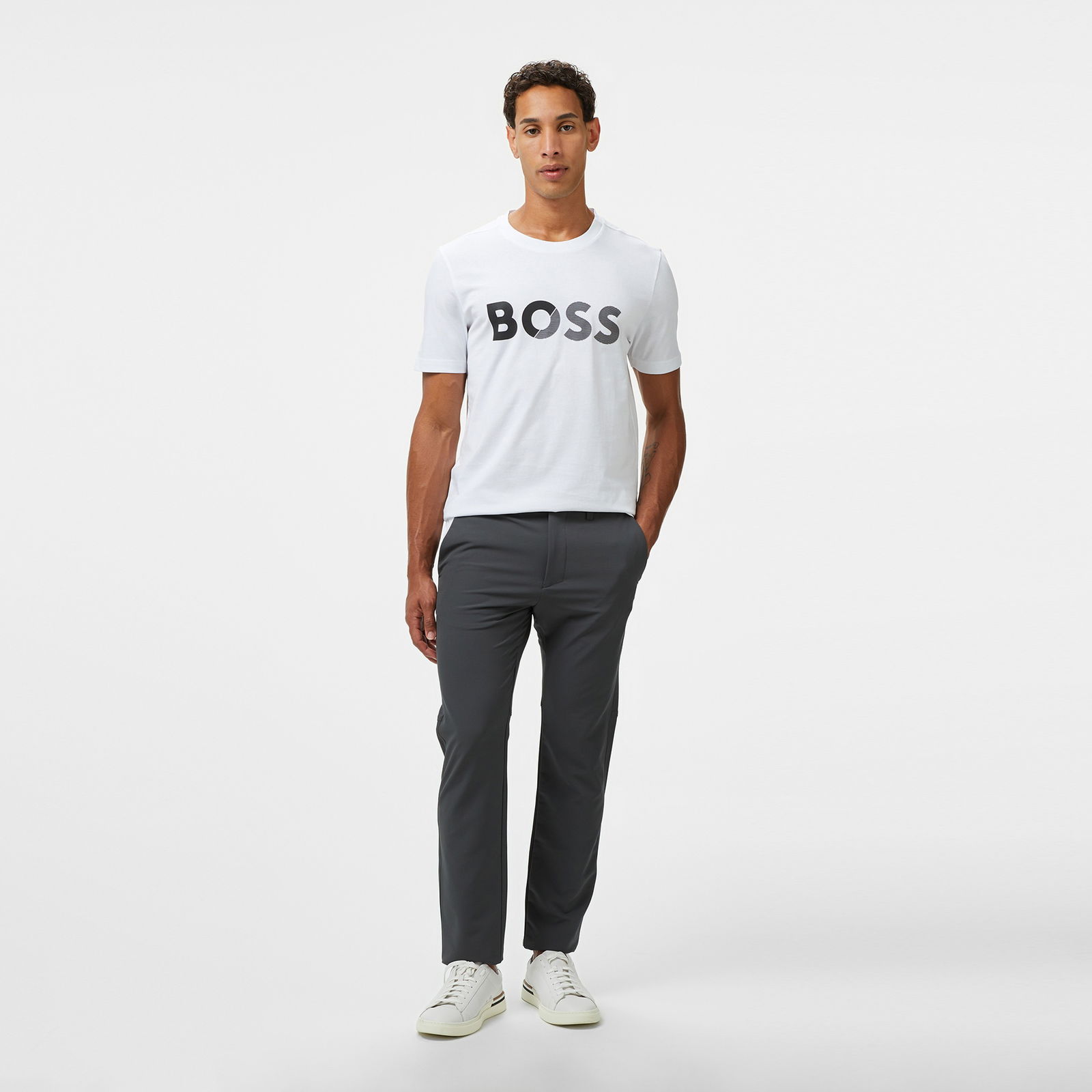 Boss Tee Tape Logo Erkek Beyaz T-Shirt