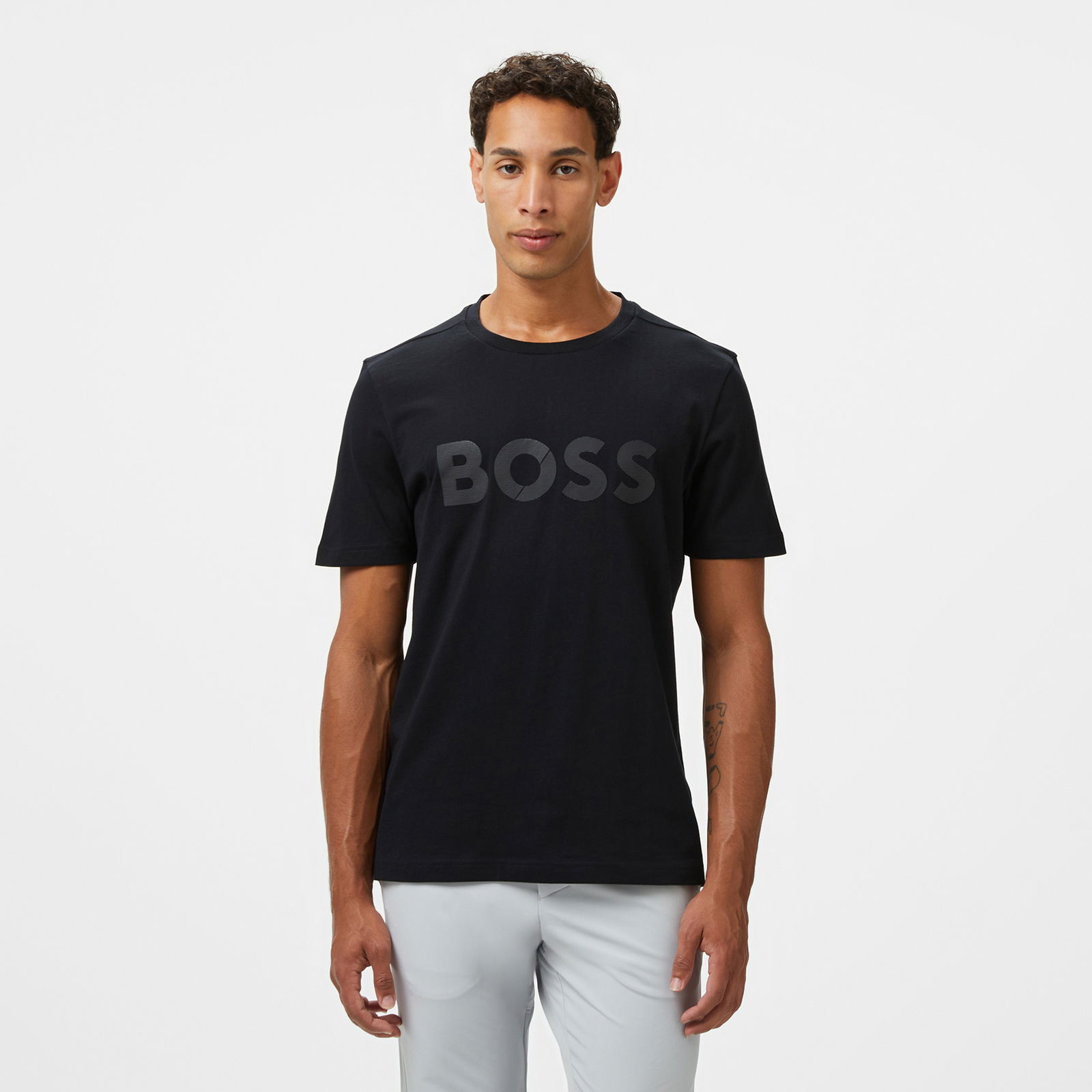 Boss Tee Tape Logo Erkek Siyah T-Shirt