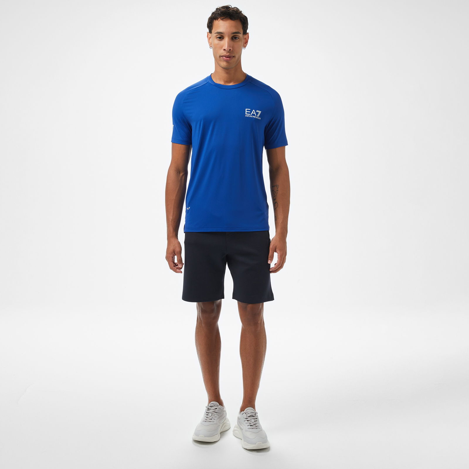EA7 Erkek Mavi Bisiklet Yaka T-Shirt