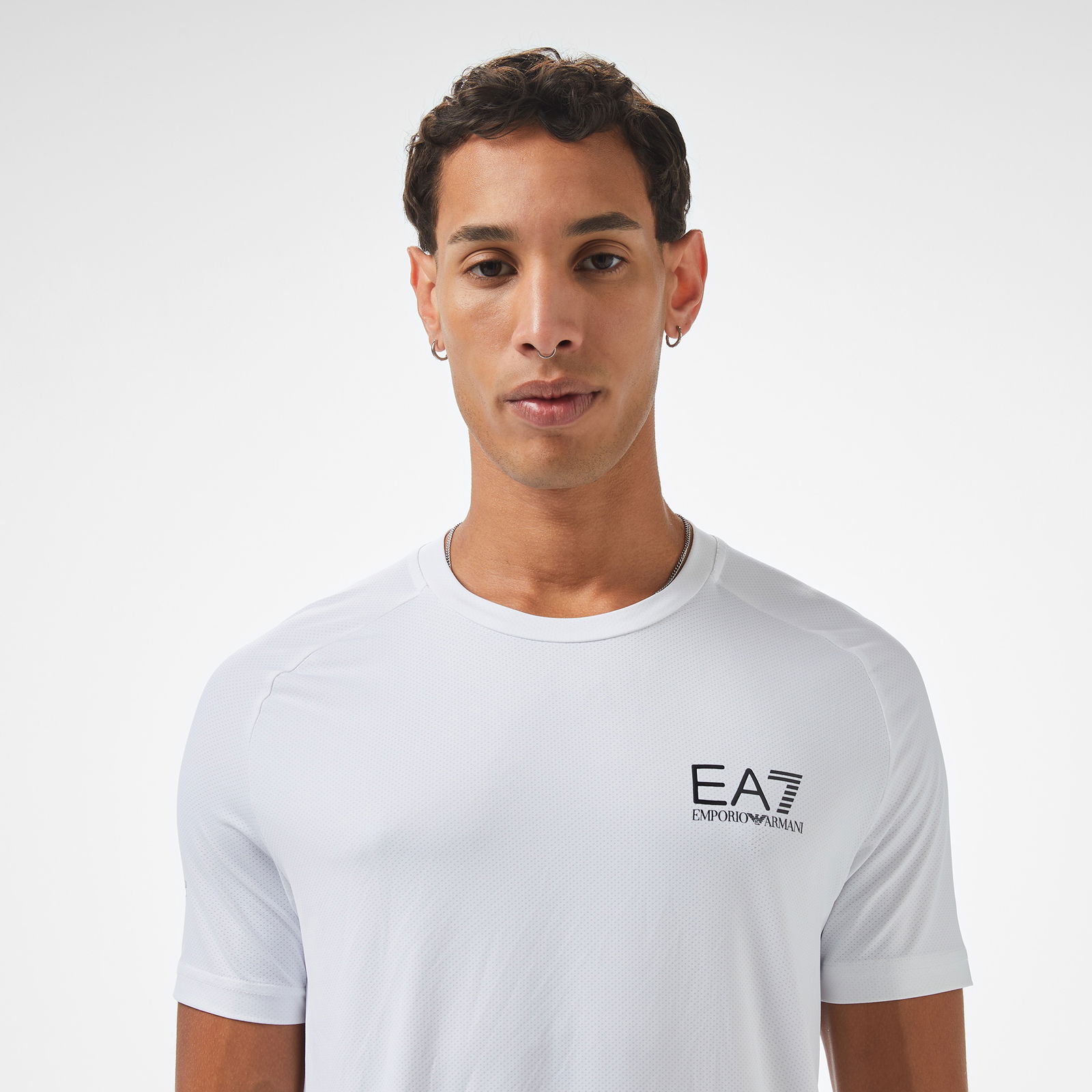 EA7 Erkek Beyaz Bisiklet Yaka T-Shirt